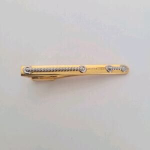 Nina Ricci Gold Silver Tone Tie Bar Clip 2 Inch Logo Vintage Rope Clasp Germany
